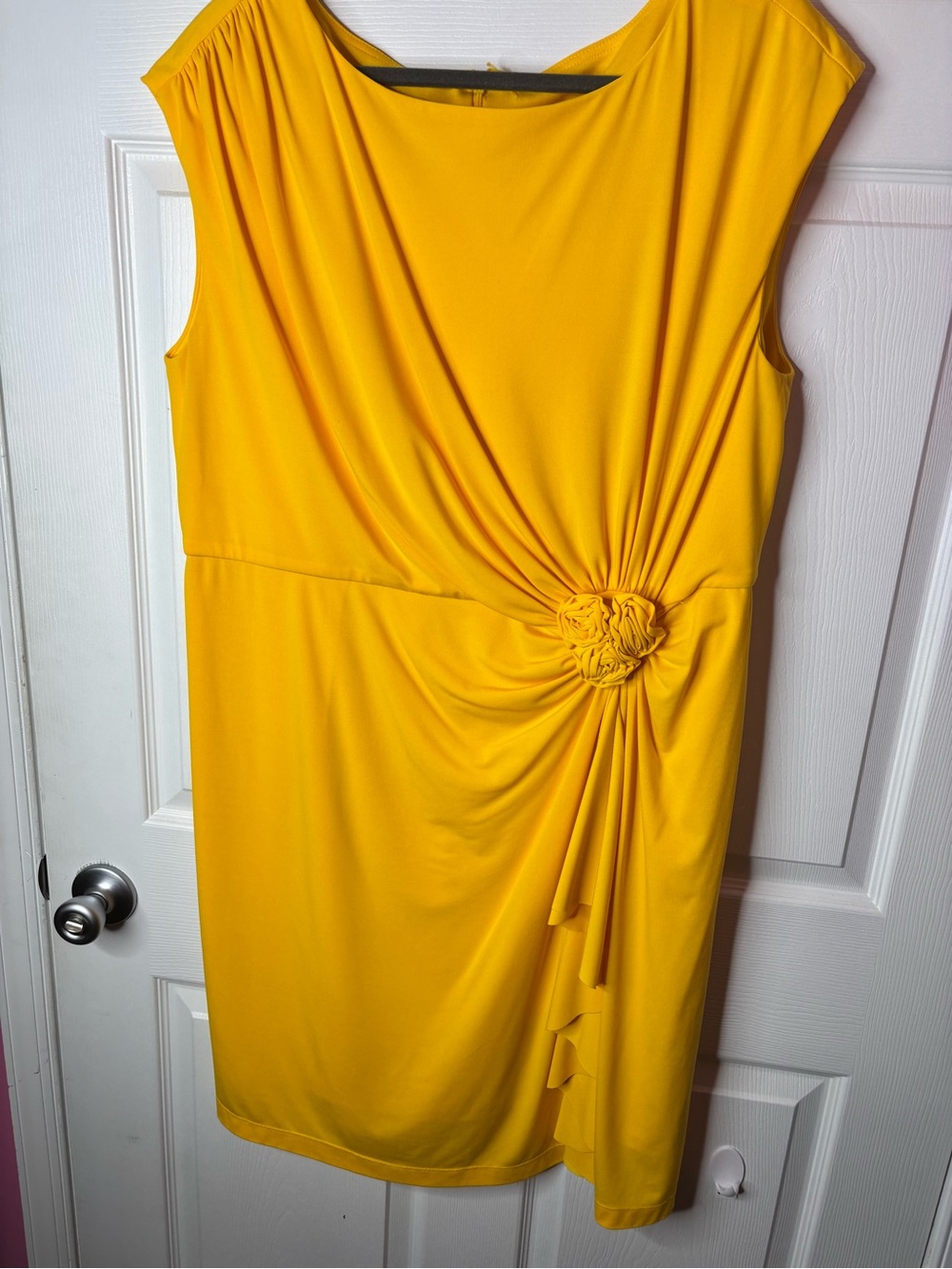 Midnight Velvet Bright Yellow Sleeveless Twist-Rosette Dress